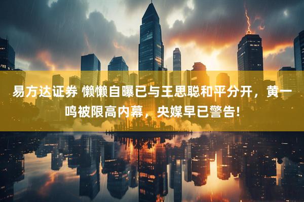 易方达证券 懒懒自曝已与王思聪和平分开，黄一鸣被限高内幕，央媒早已警告!